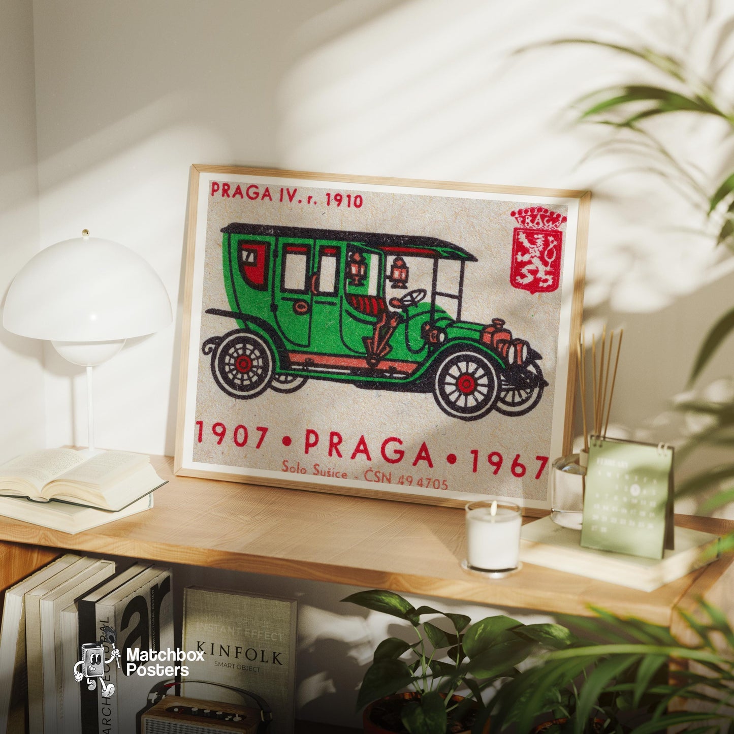 Old Green Car - vintage matchbox label print - office wall