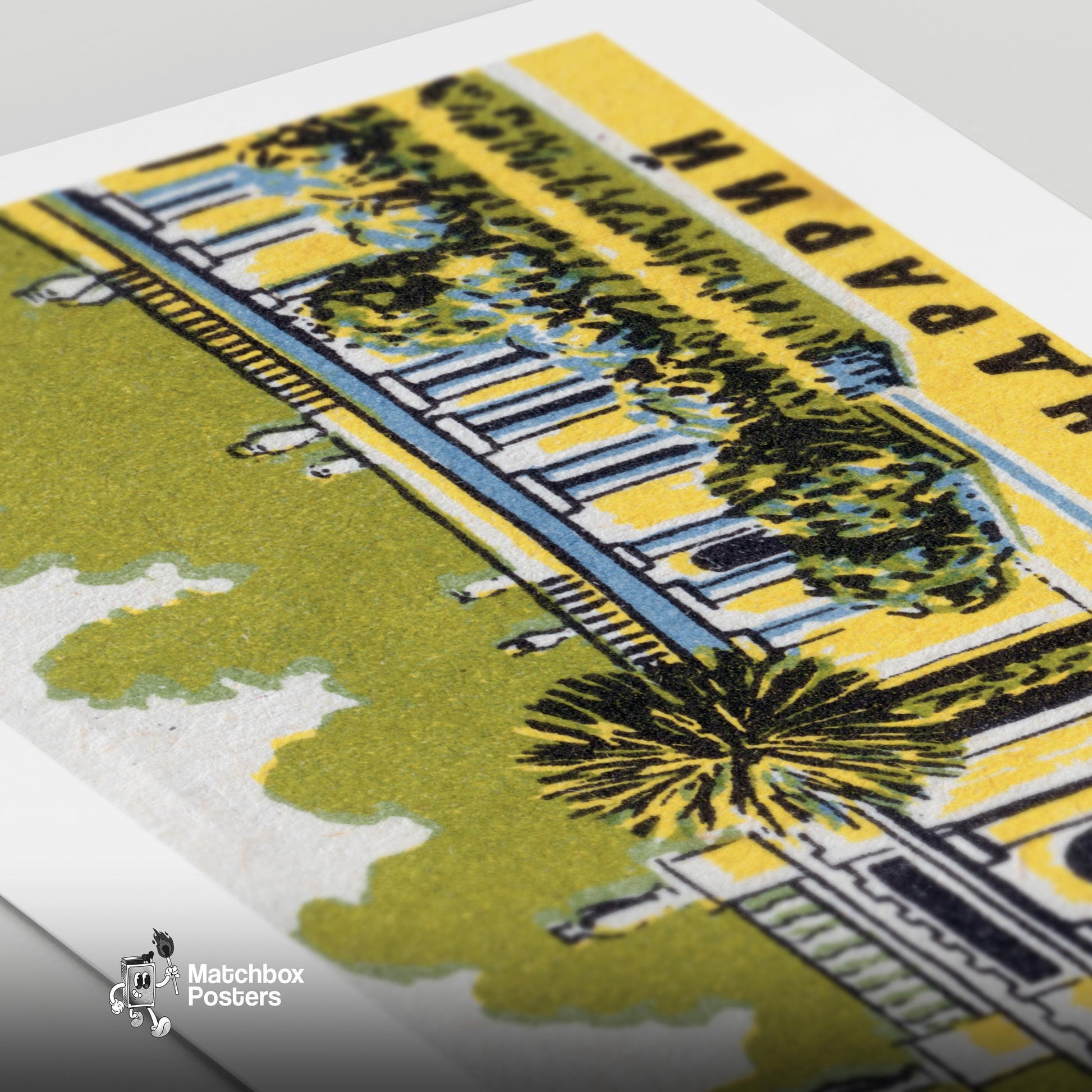 Classical Building - vintage matchbox label print - close-up detail