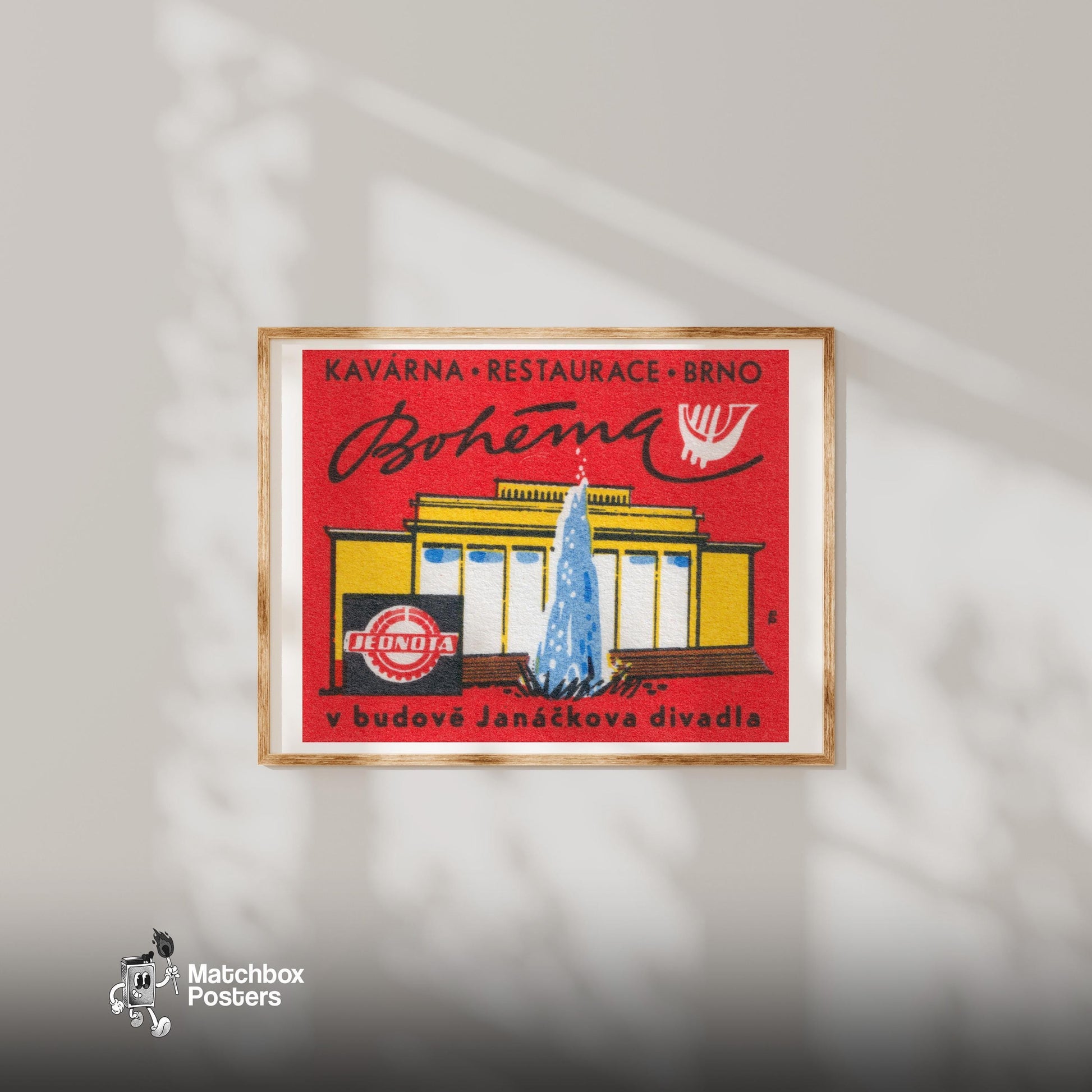 Bohemian Restaurant - vintage matchbox label print - bedroom mockup