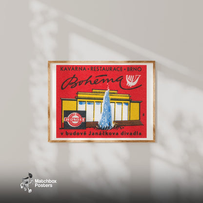 Bohemian Restaurant - vintage matchbox label print - bedroom mockup