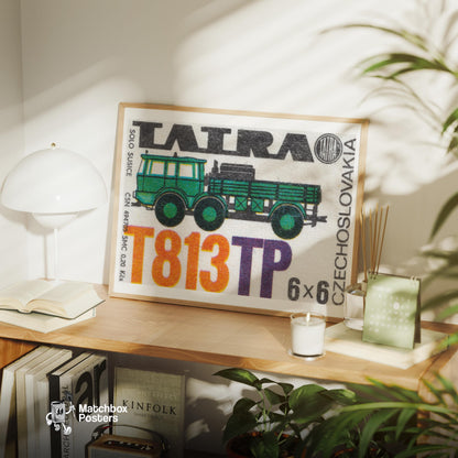 Large Green Truck - vintage matchbox label print - office wall