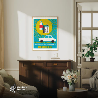 Motor Oil - vintage matchbox label print - living room mockup
