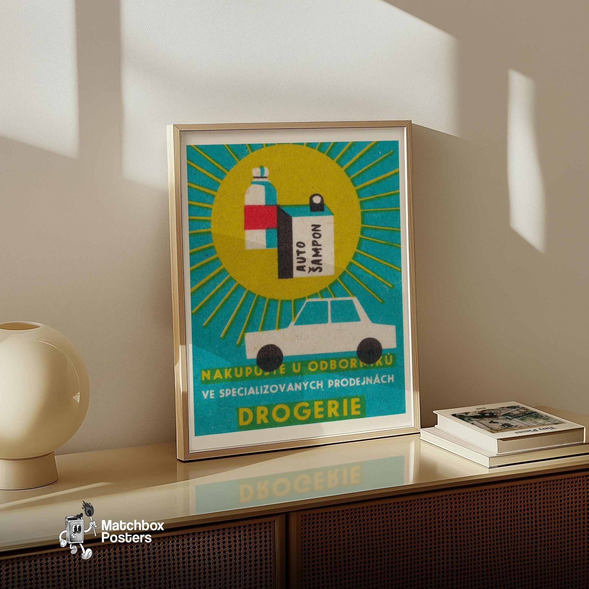 Motor Oil - vintage matchbox label print - bedroom mockup