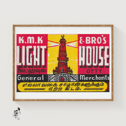 Red Lighthouse - vintage matchbox label print