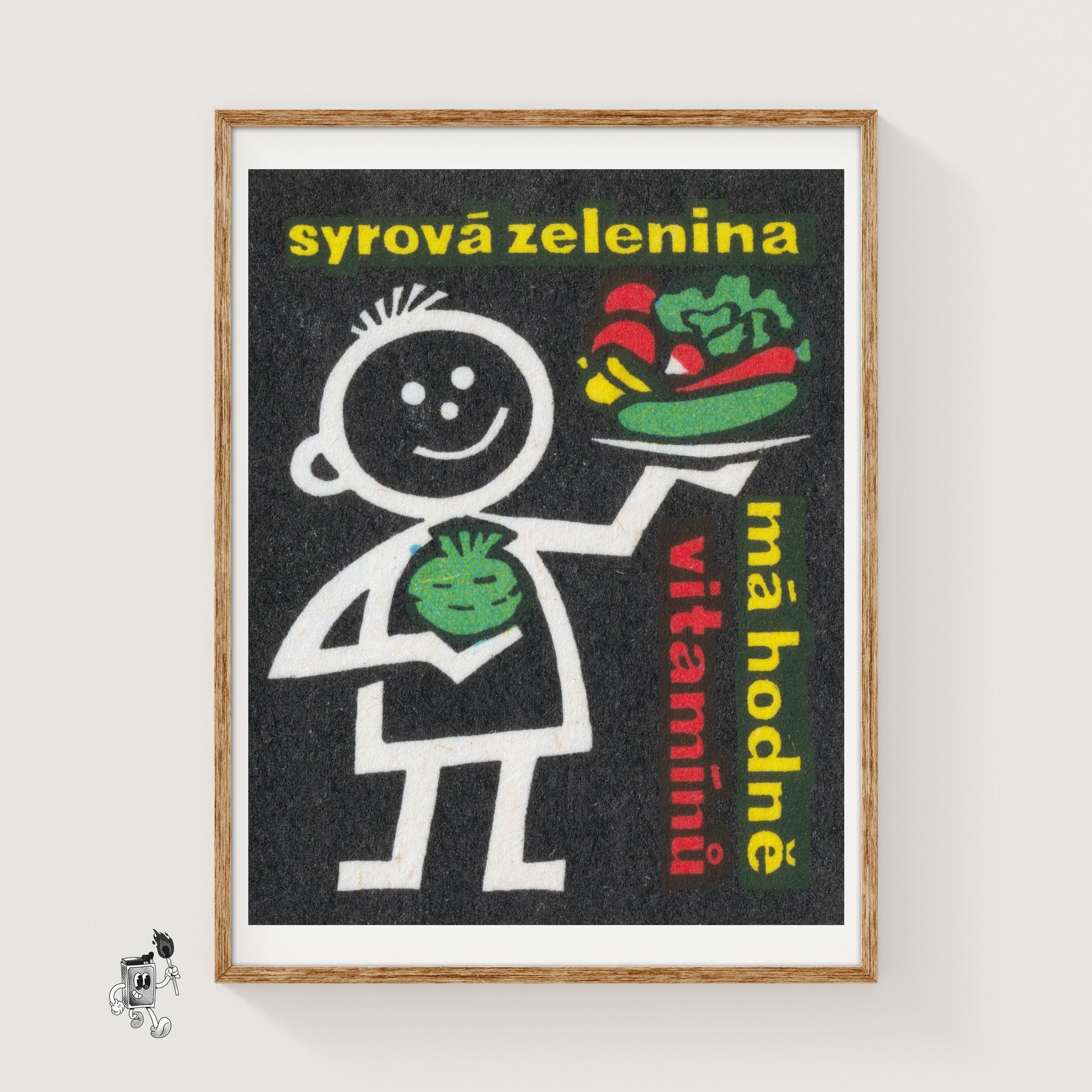 Cartoon Figure with Vegetables - vintage matchbox label print