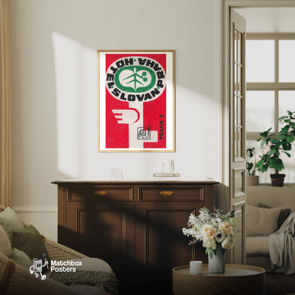 Green Leaf - vintage matchbox label print - living room mockup