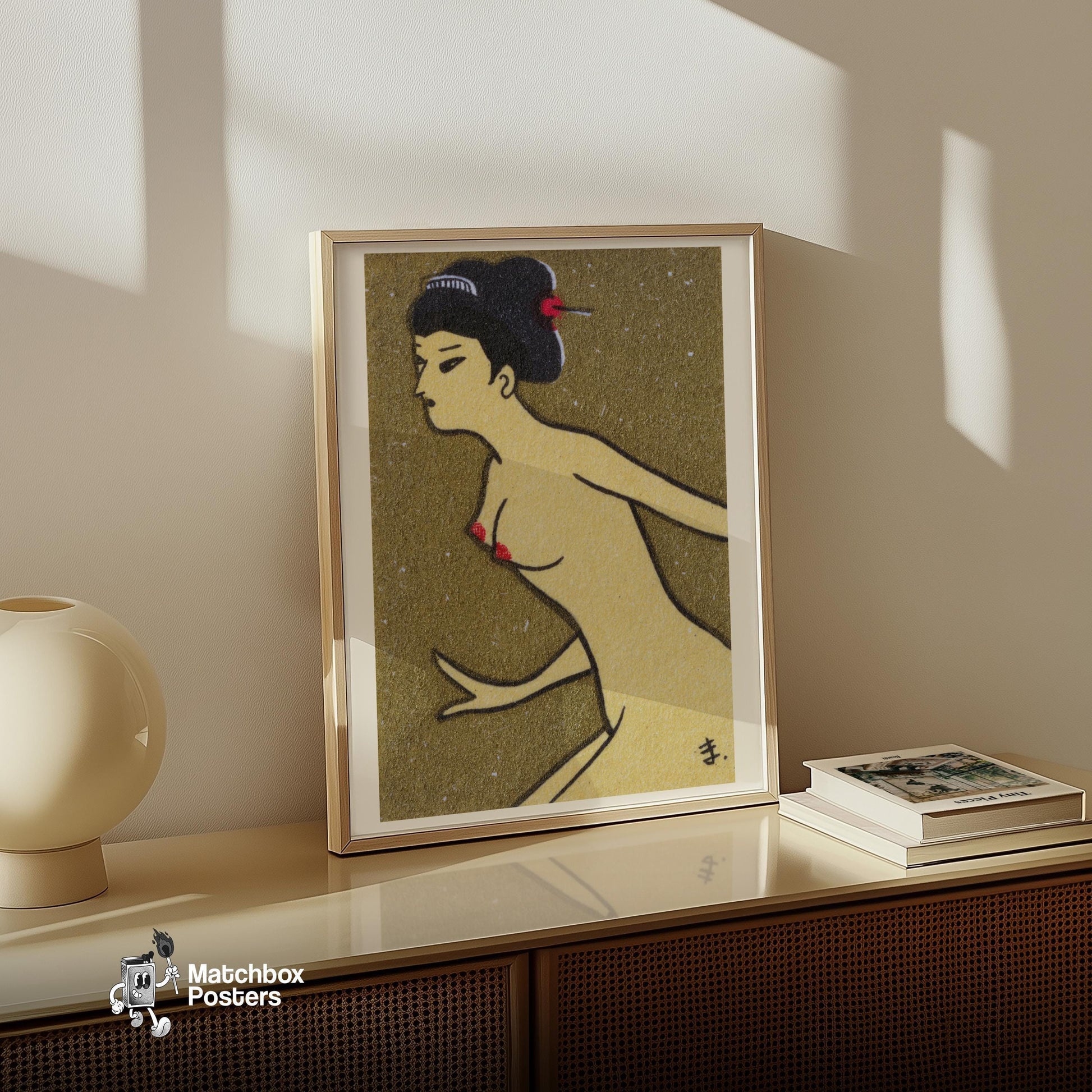 Japanese Woman - vintage matchbox label print - size comparison