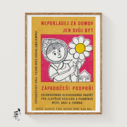 Woman Gardening - vintage matchbox label print