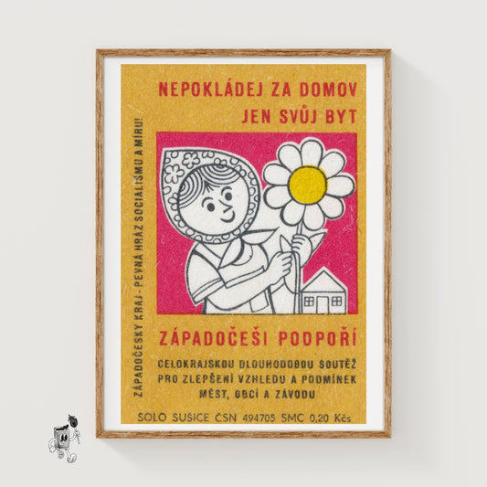 Woman Gardening - vintage matchbox label print