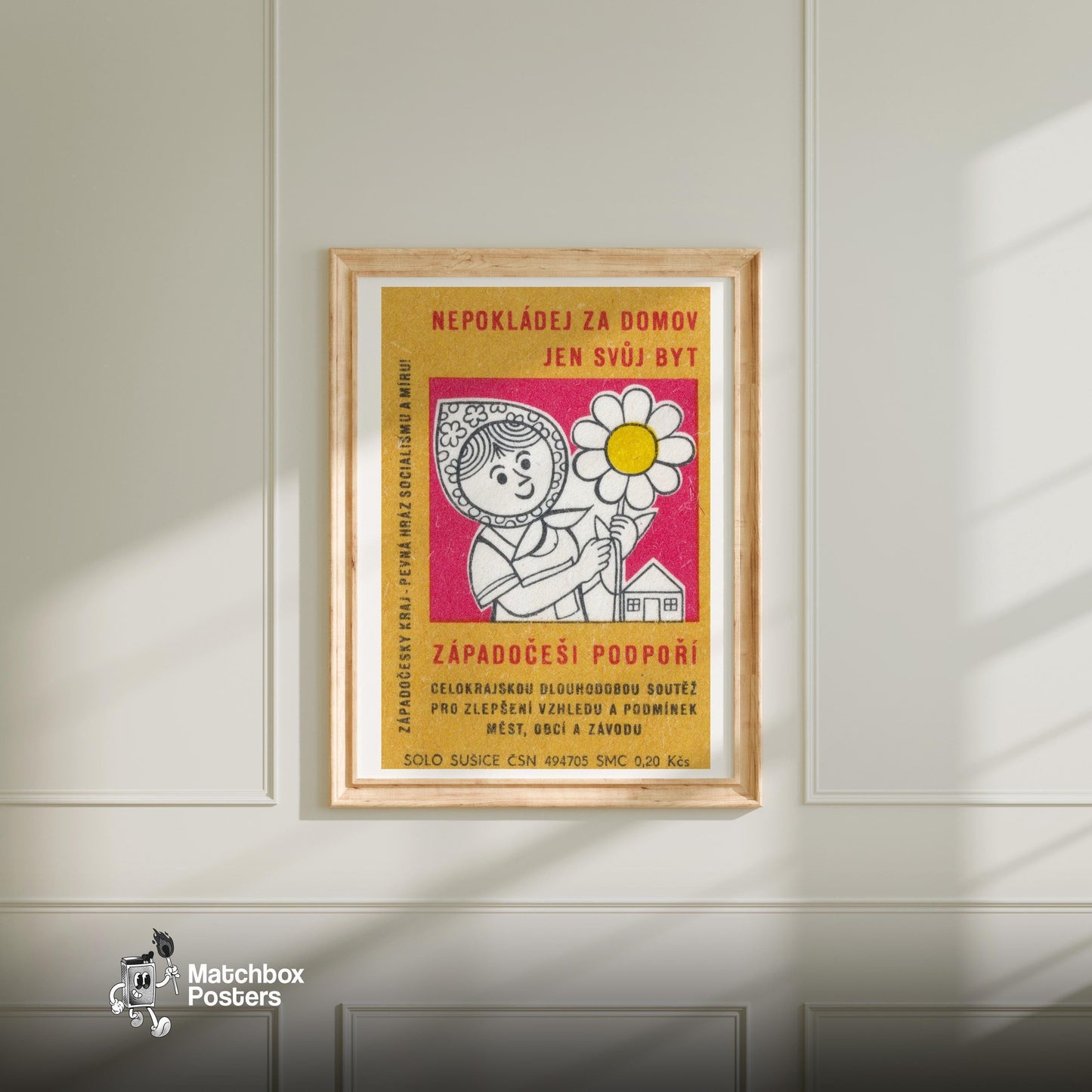 Woman Gardening - vintage matchbox label print - bedroom mockup