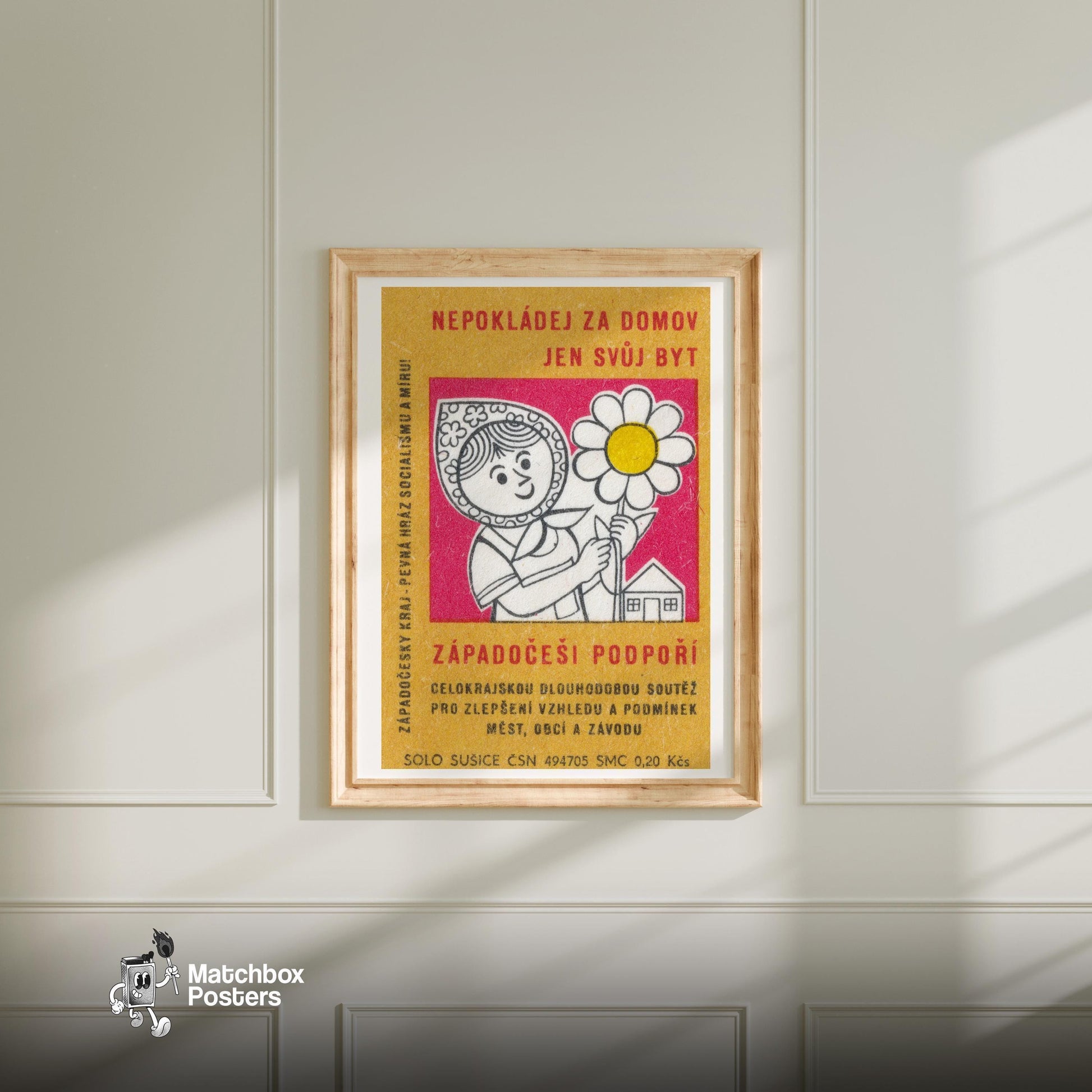 Woman Gardening - vintage matchbox label print - bedroom mockup
