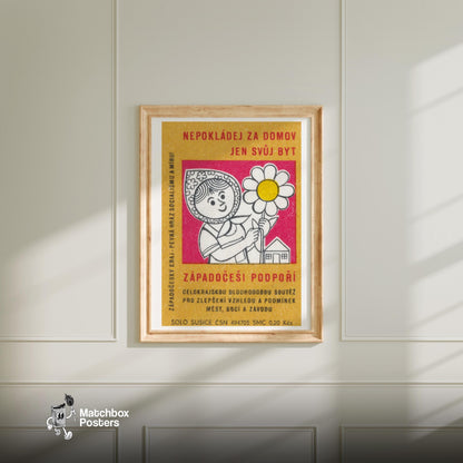 Woman Gardening - vintage matchbox label print - bedroom mockup