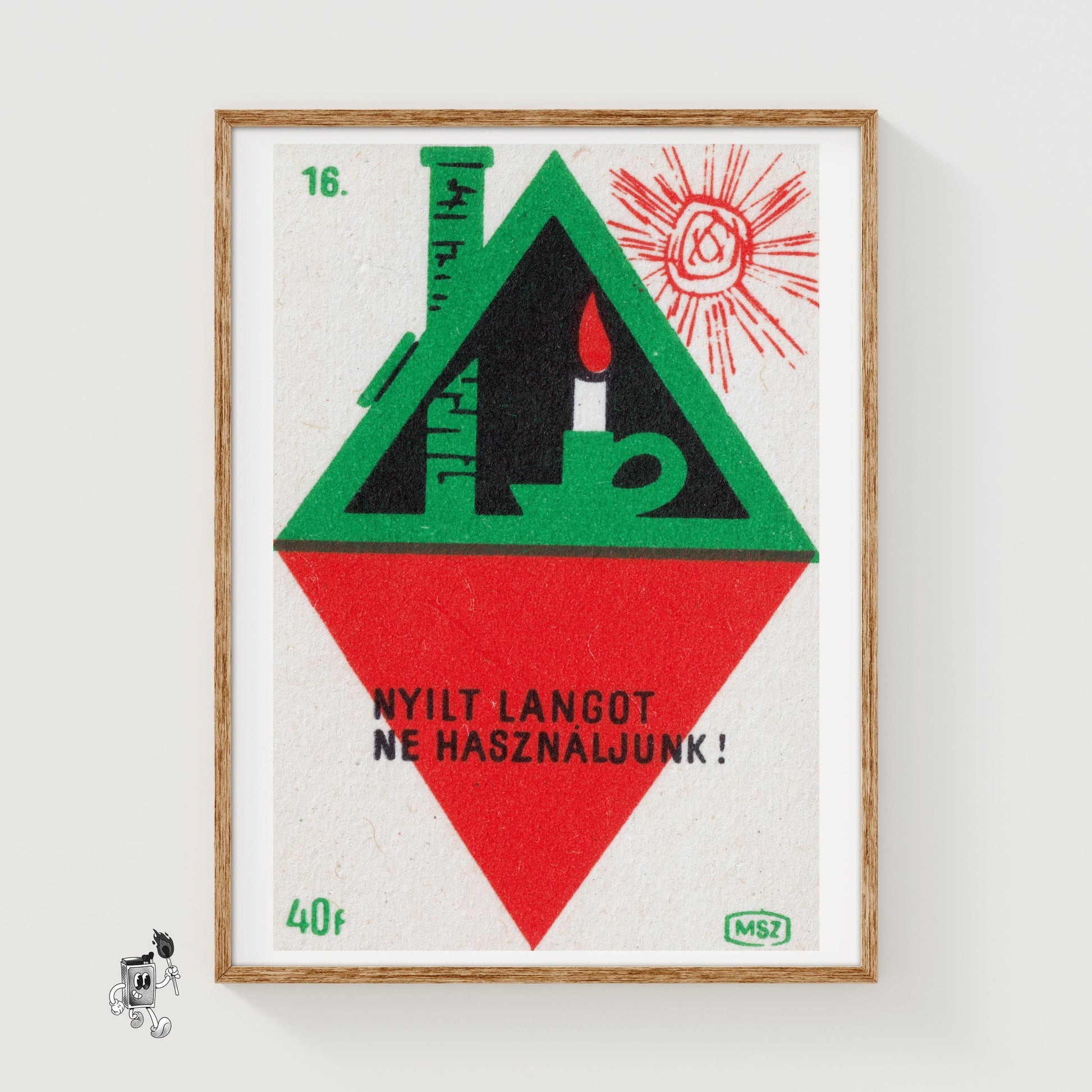 Lit Candle in Attic - vintage matchbox label print
