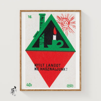 Lit Candle in Attic - vintage matchbox label print