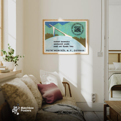 Steel Construction - vintage matchbox label print - living room mockup
