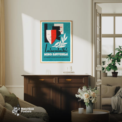 Theatrical Masks - vintage matchbox label print - living room mockup