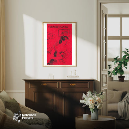 Woman Playing Guitar - vintage matchbox label print - living room mockup