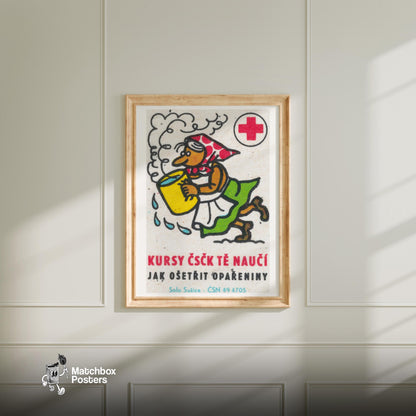 First Aid Training - vintage matchbox label print - bedroom mockup