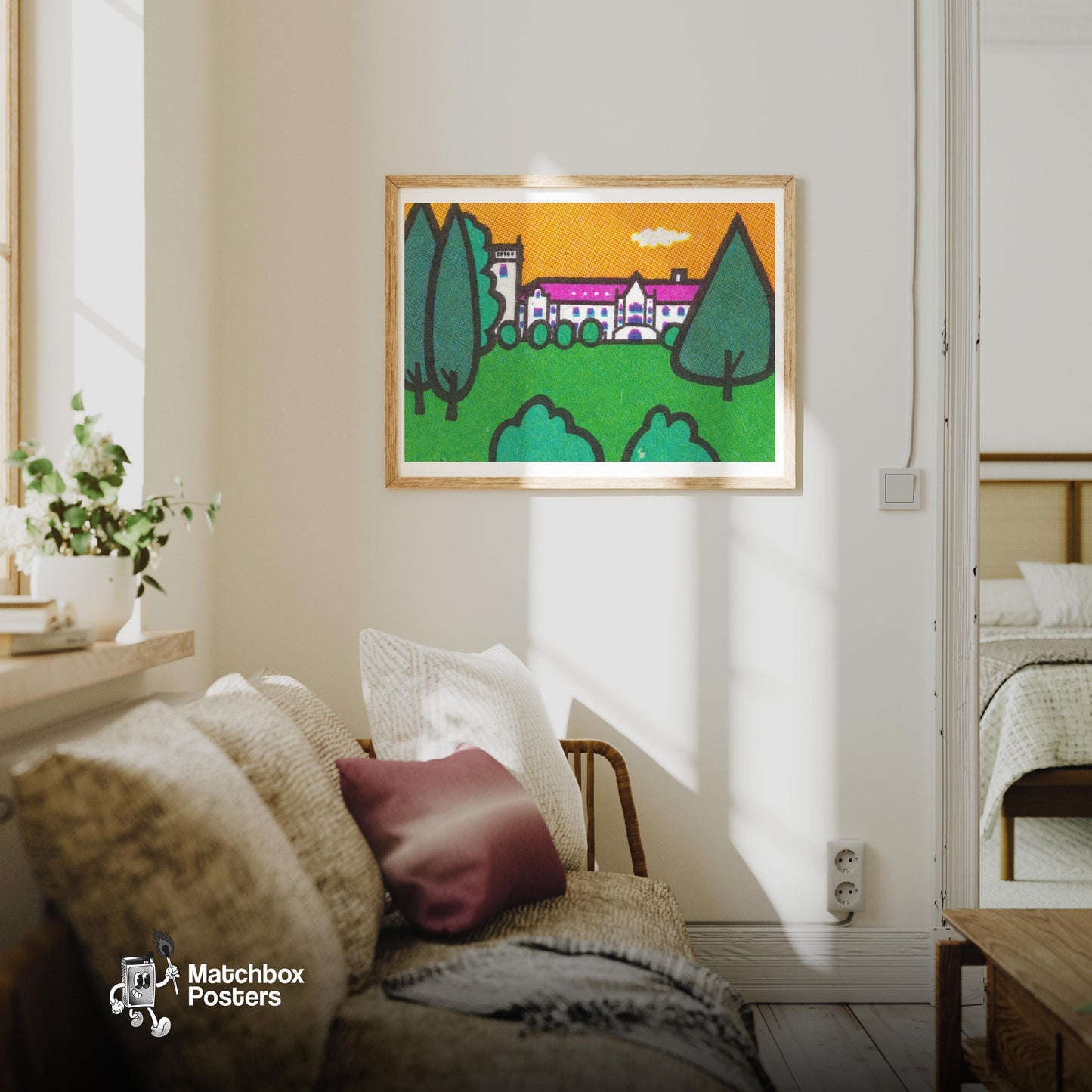 Palace Grounds - vintage matchbox label print - living room mockup