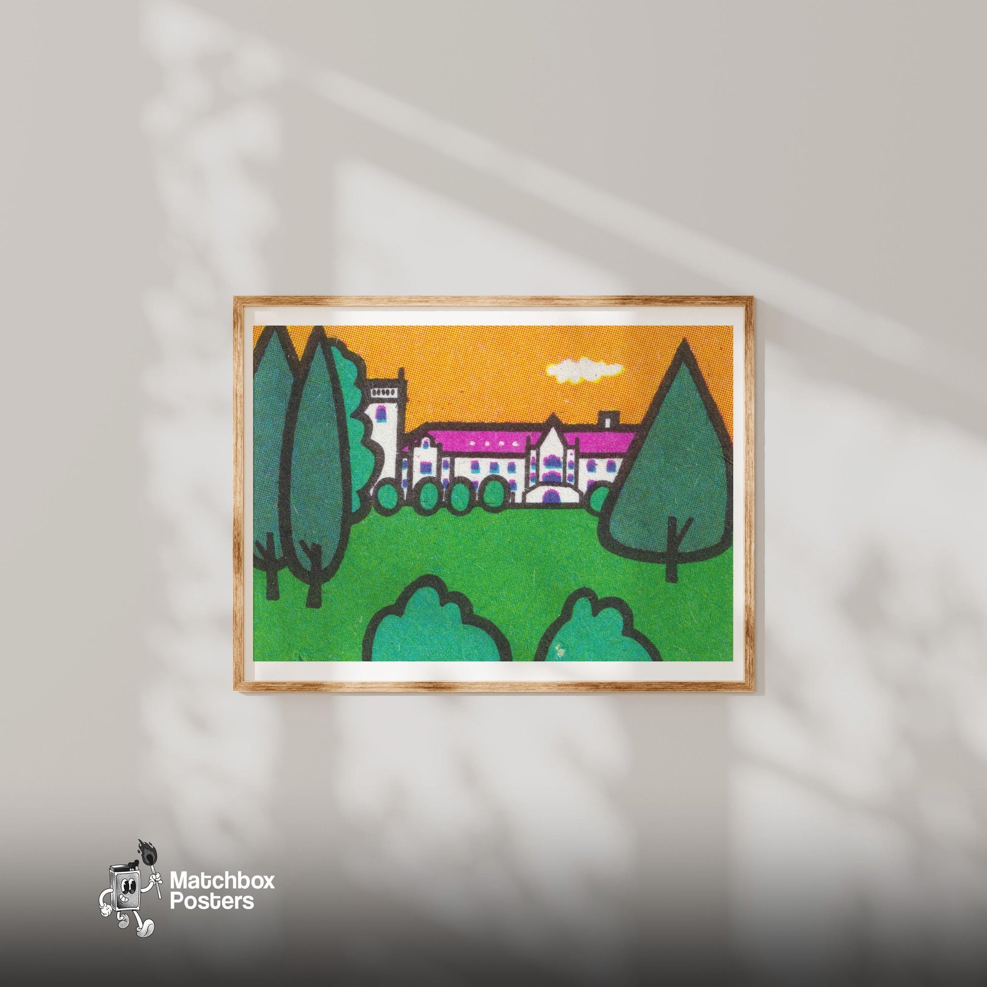 Palace Grounds - vintage matchbox label print - bedroom mockup