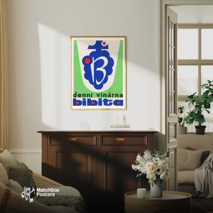 Grape Bunch - vintage matchbox label print - living room mockup