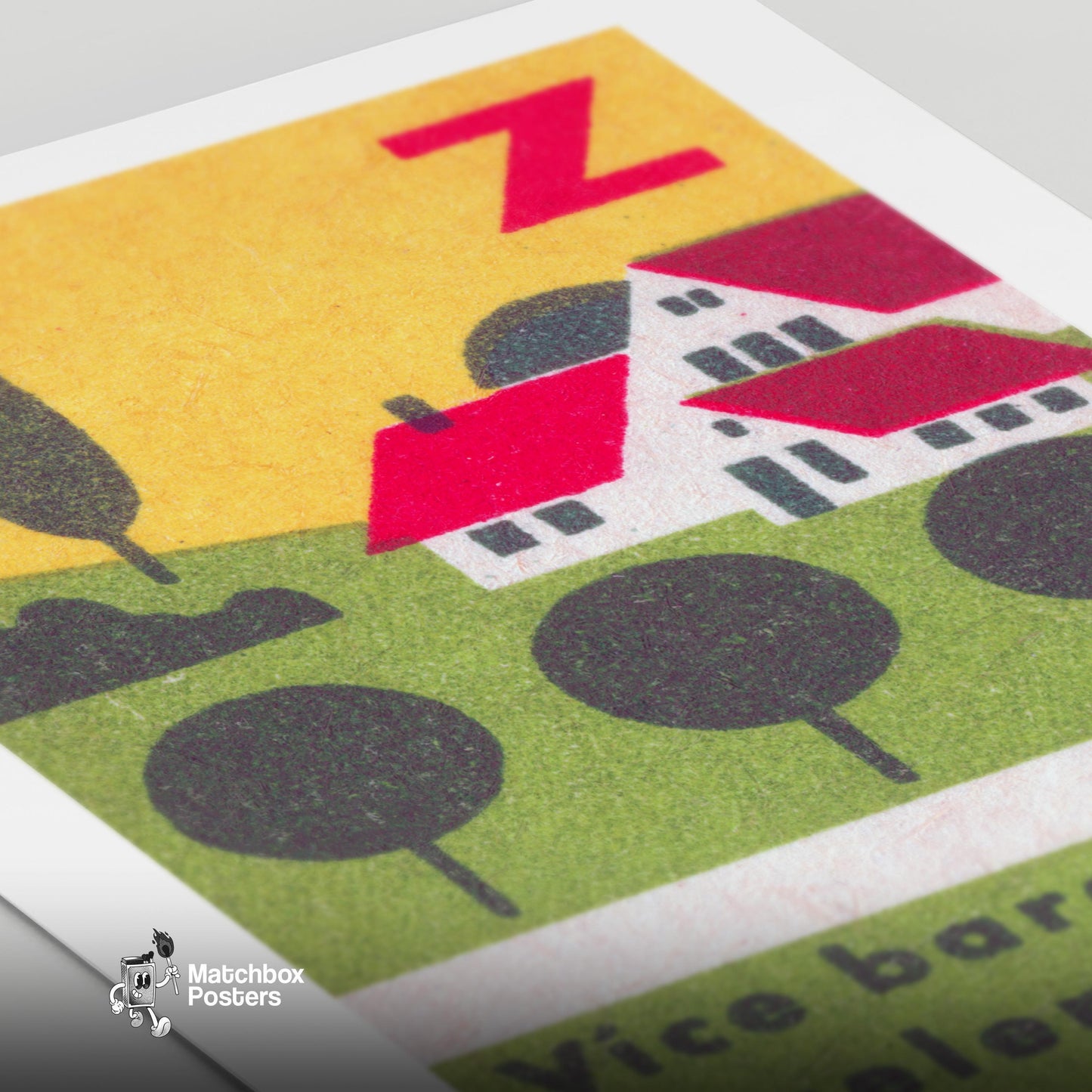 More Colors and Greenery for our Homes - vintage matchbox label print - close-up detail