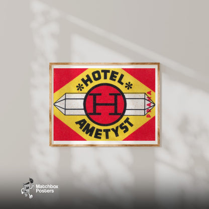 Amethyst Hotel - vintage matchbox label print - bedroom mockup