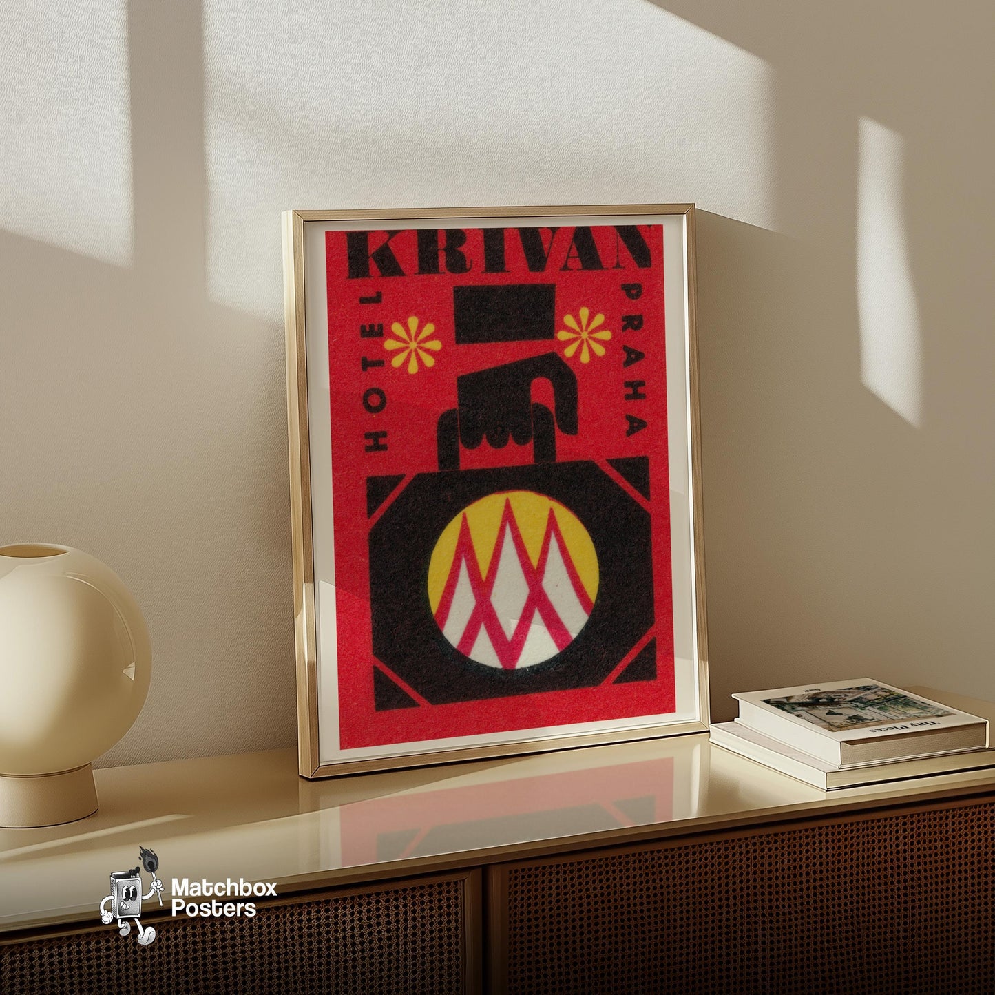Krivan Hotel Prague - vintage matchbox label print - size comparison