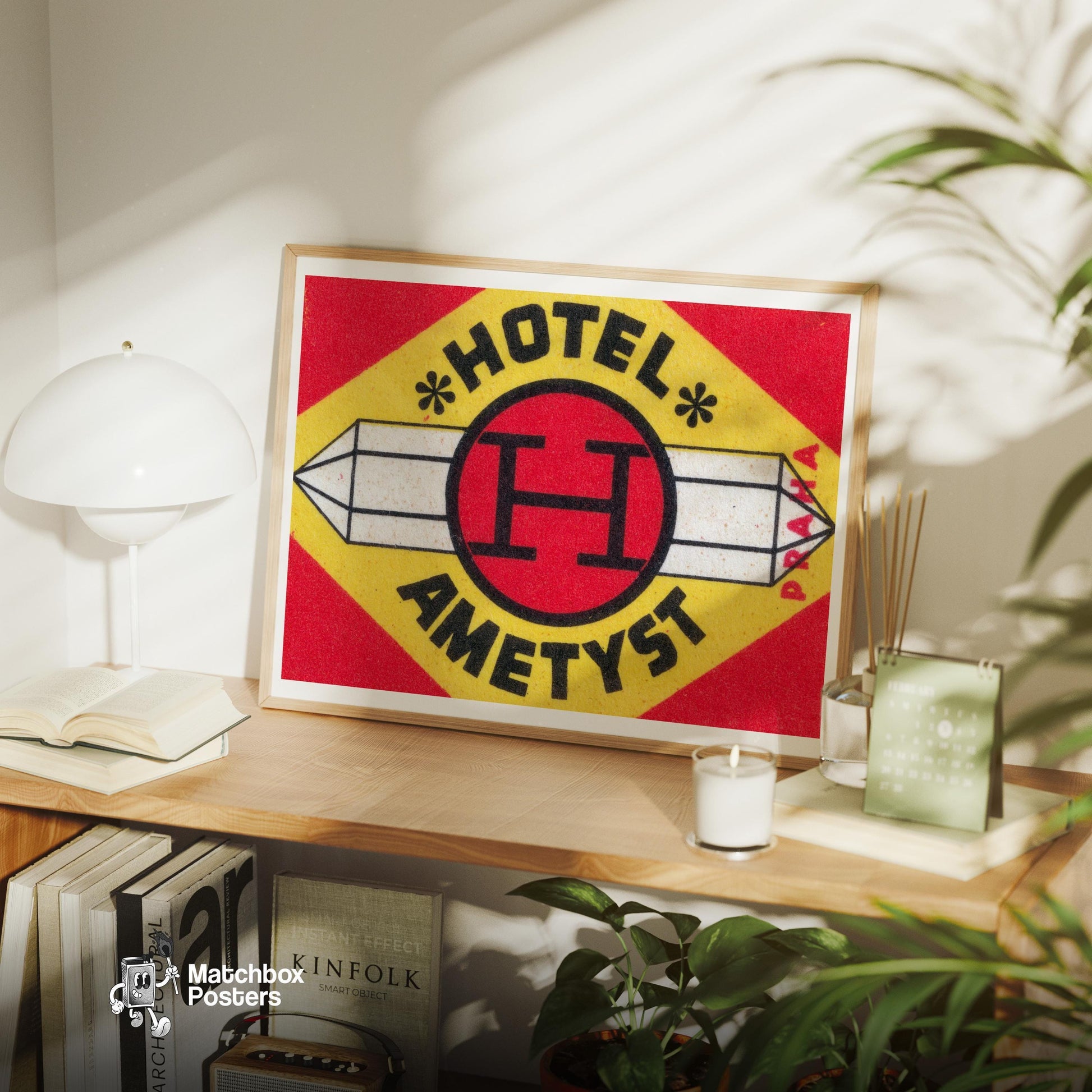Amethyst Hotel - vintage matchbox label print - office wall