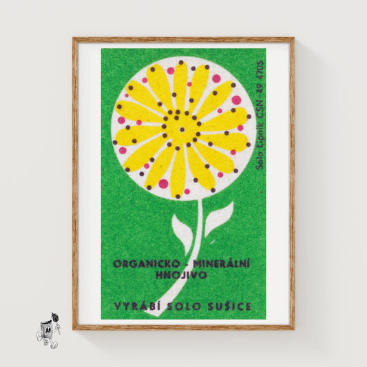 Stylized Yellow Flower - vintage matchbox label print
