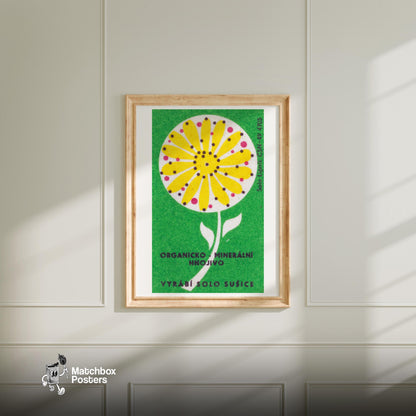 Stylized Yellow Flower - vintage matchbox label print - bedroom mockup