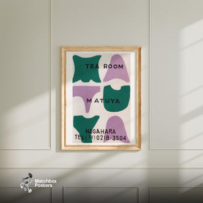Matuya Tea Room - vintage matchbox label print - bedroom mockup