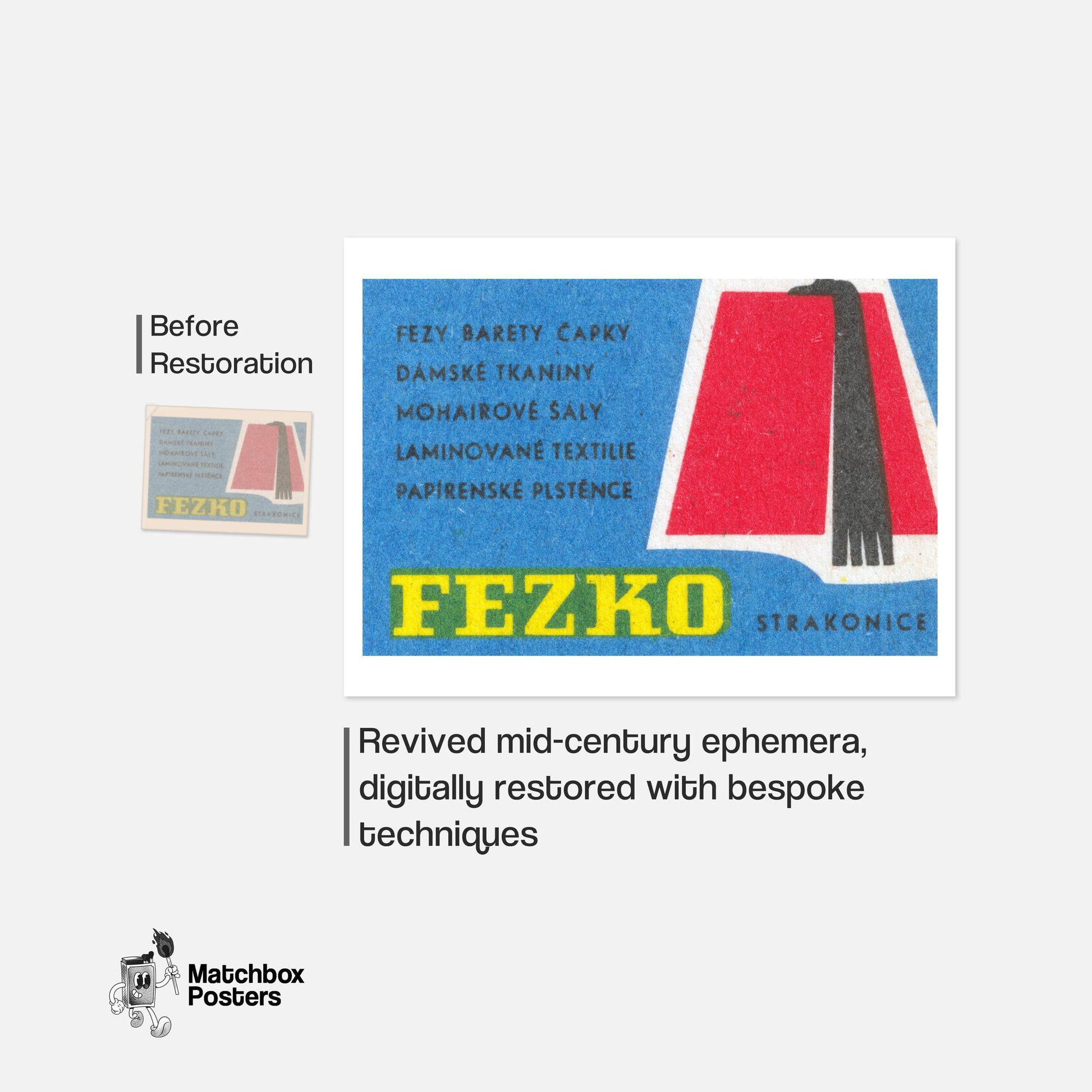 Illustration Of A Red Fez - vintage matchbox label print - framed wall art preview