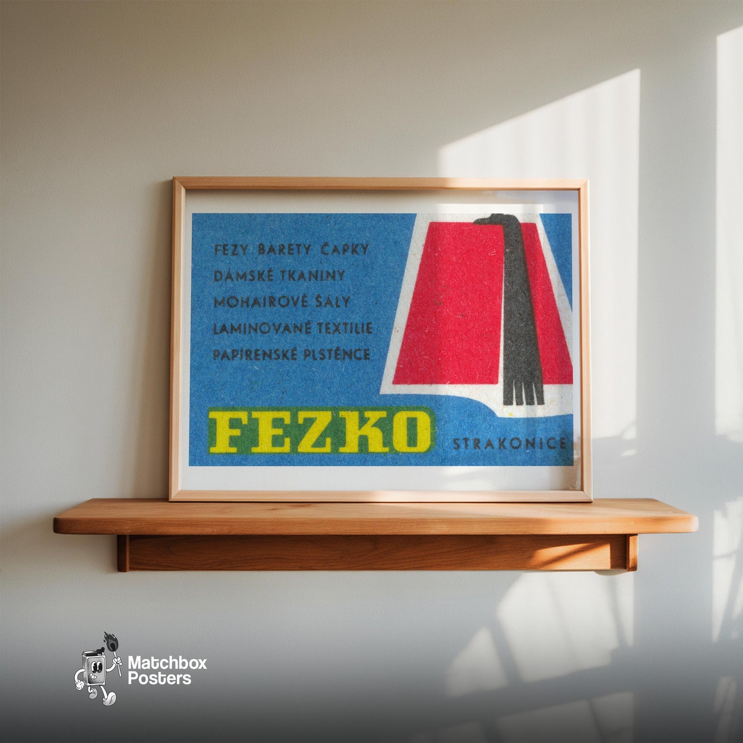 Illustration Of A Red Fez - vintage matchbox label print - size comparison