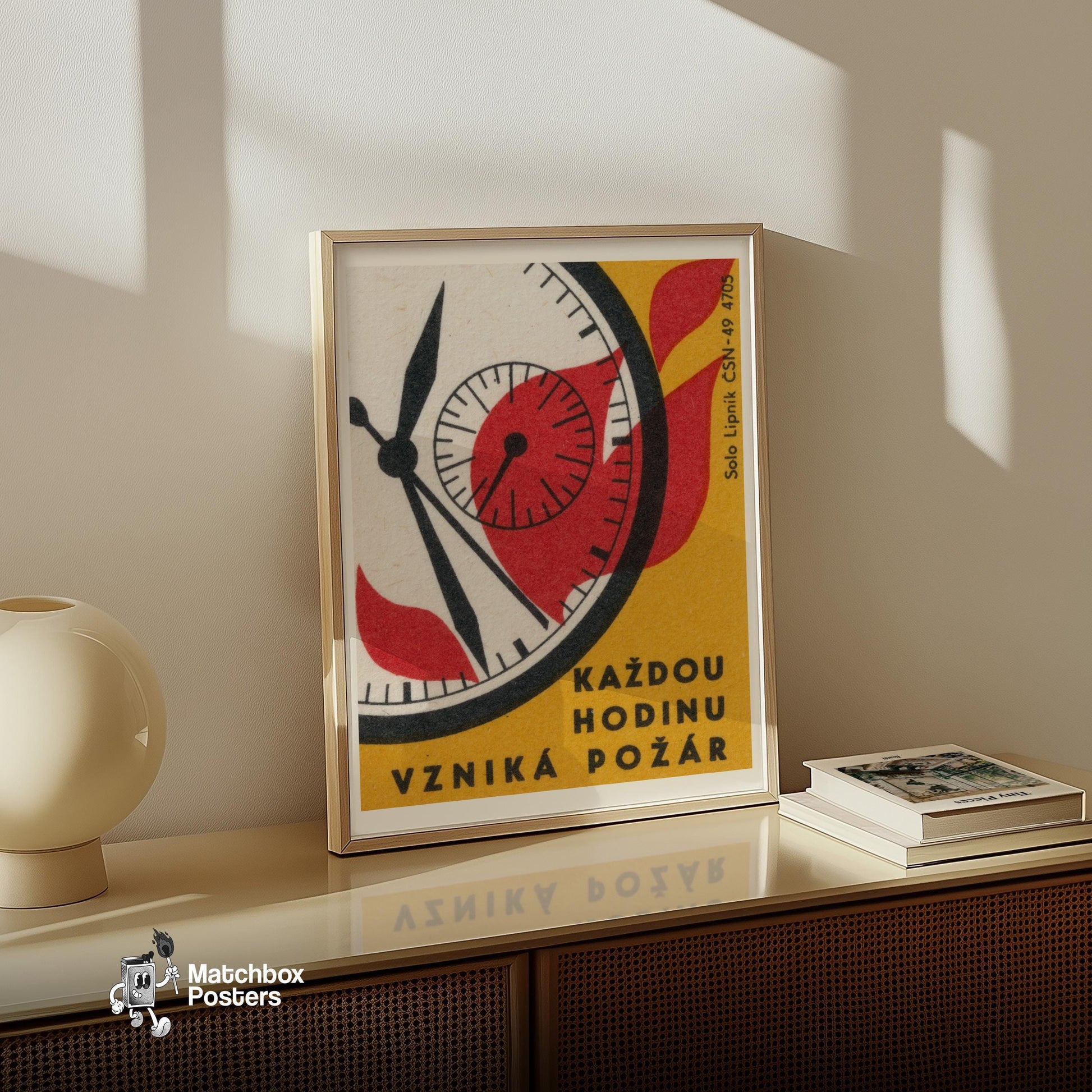 Every Hour, A Fire Starts - vintage matchbox label print - size comparison