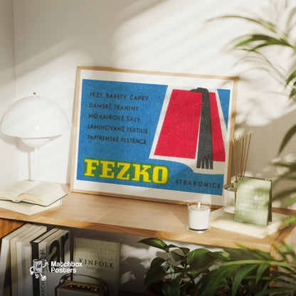 Illustration Of A Red Fez - vintage matchbox label print - office wall