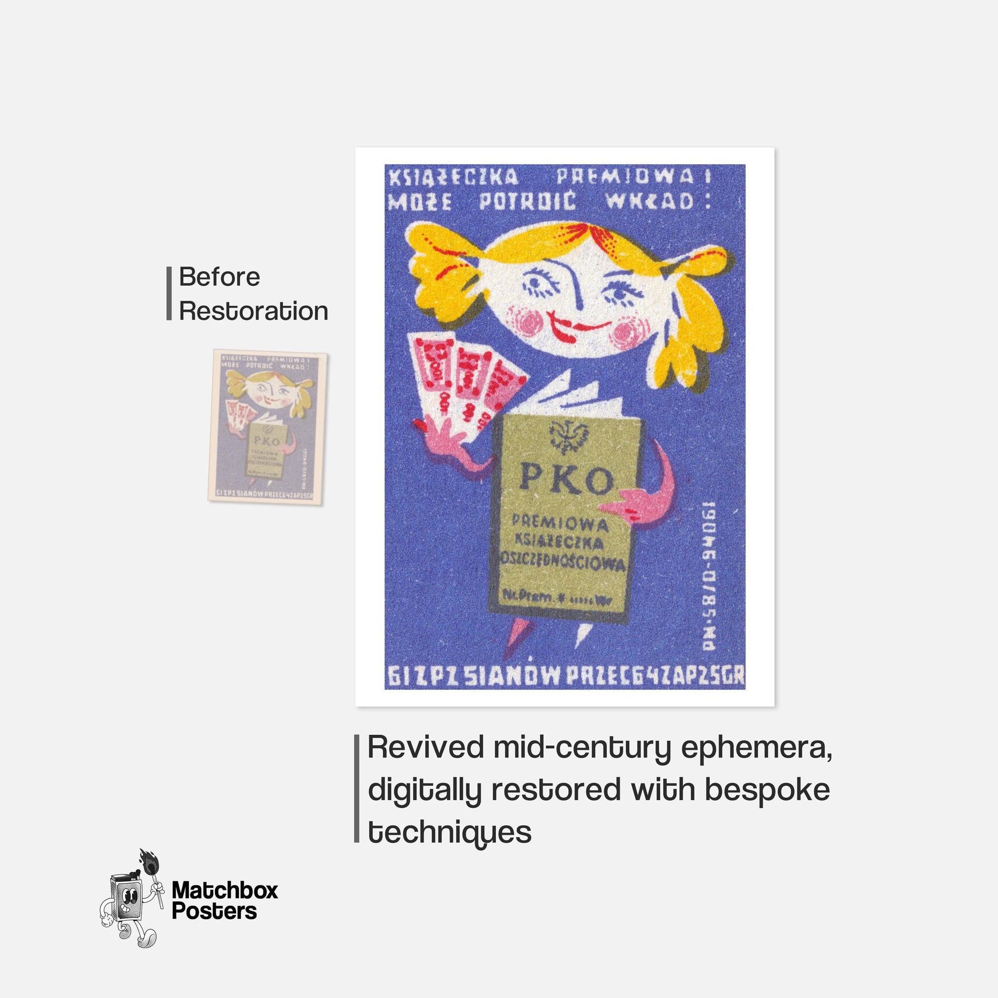 Cartoon Character Holding A Book - vintage matchbox label print - framed wall art preview