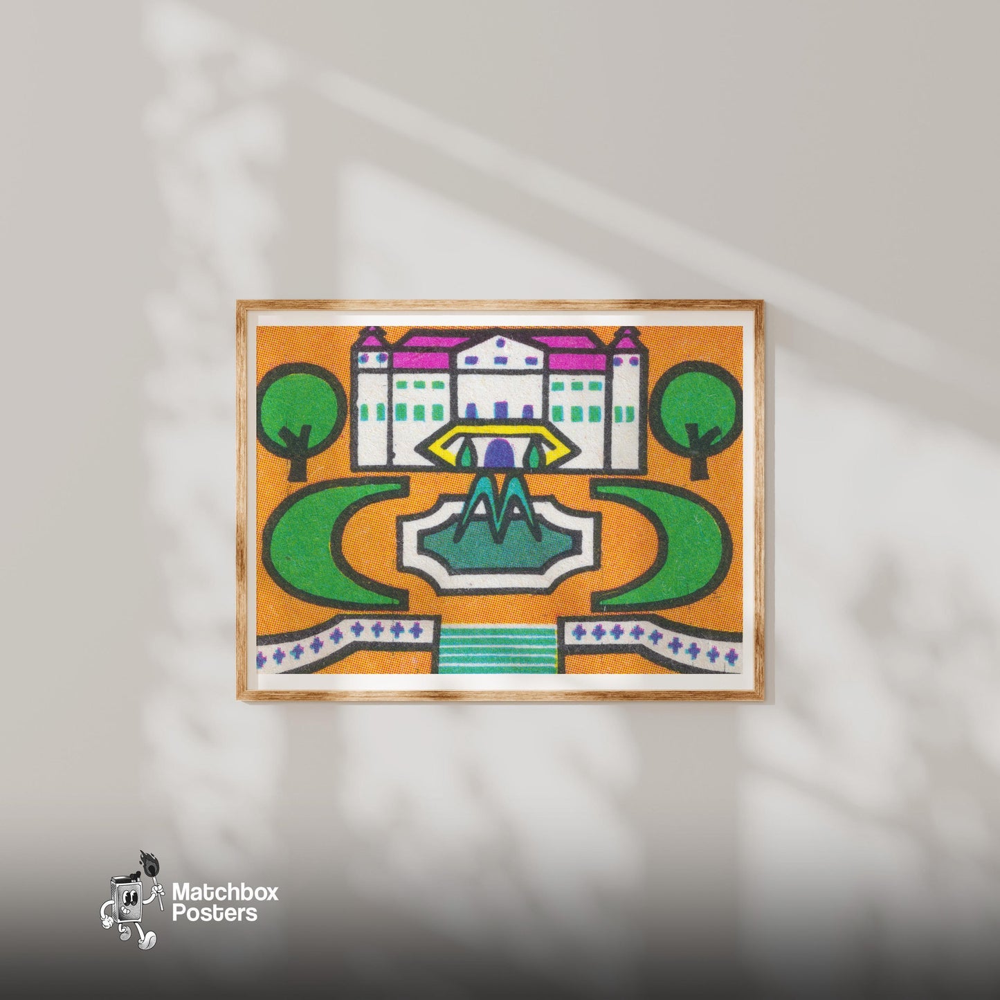Palace Gardens - vintage matchbox label print - bedroom mockup