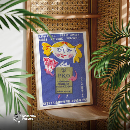 Cartoon Character Holding A Book - vintage matchbox label print - office wall