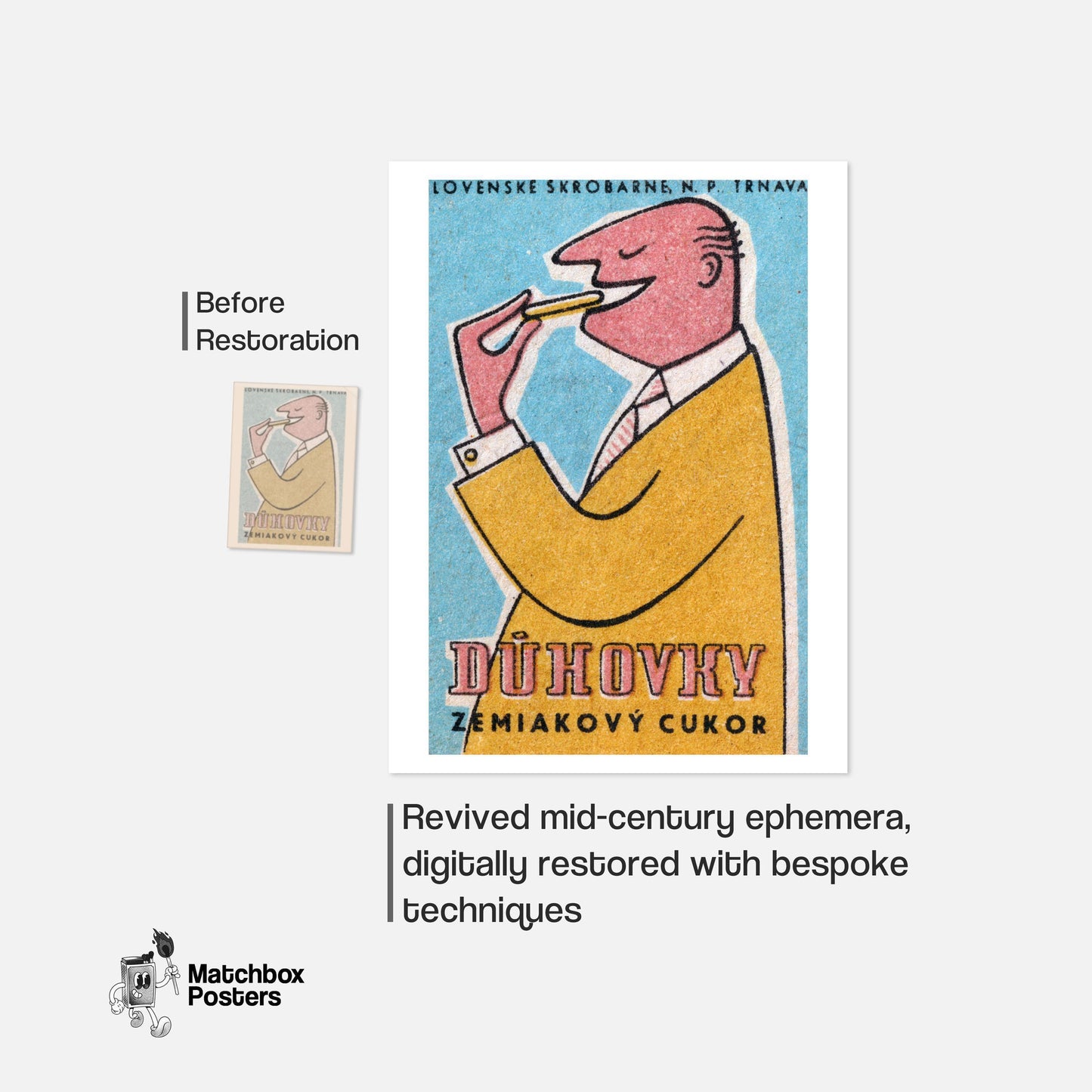 Man Eating Biscuit - vintage matchbox label print - framed wall art preview