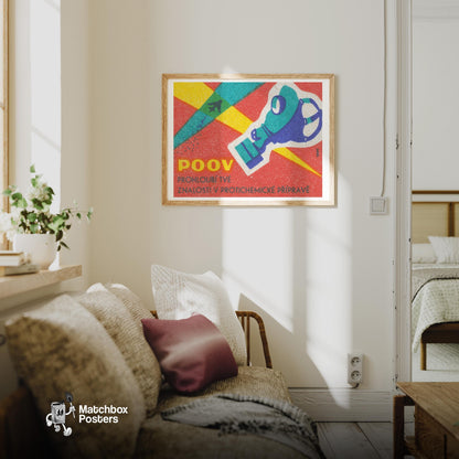 Gas Mask - vintage matchbox label print - living room mockup