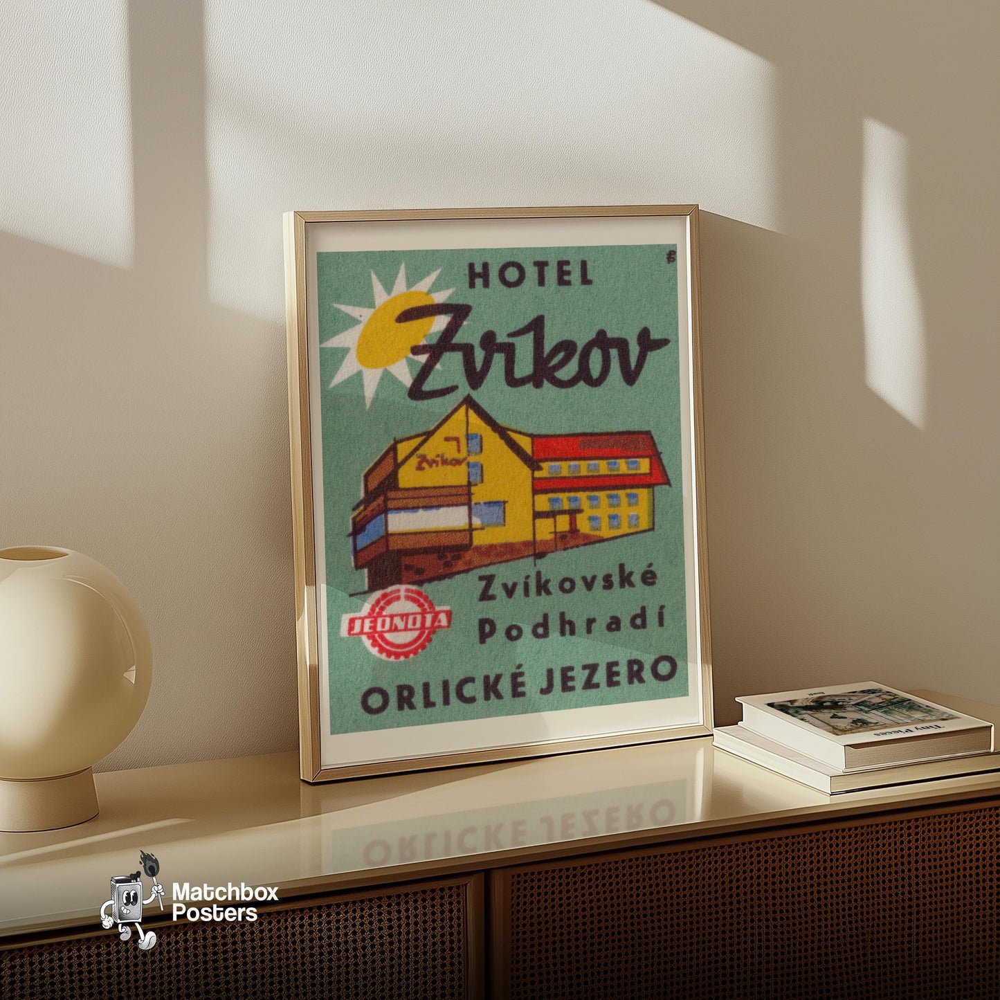 Hotel Zvikov - vintage matchbox label print - size comparison