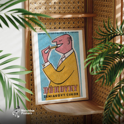Man Eating Biscuit - vintage matchbox label print - office wall