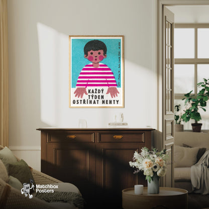 Trim Nails Weekly - vintage matchbox label print - living room mockup