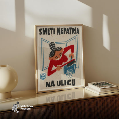 Woman Sweeping - vintage matchbox label print - size comparison