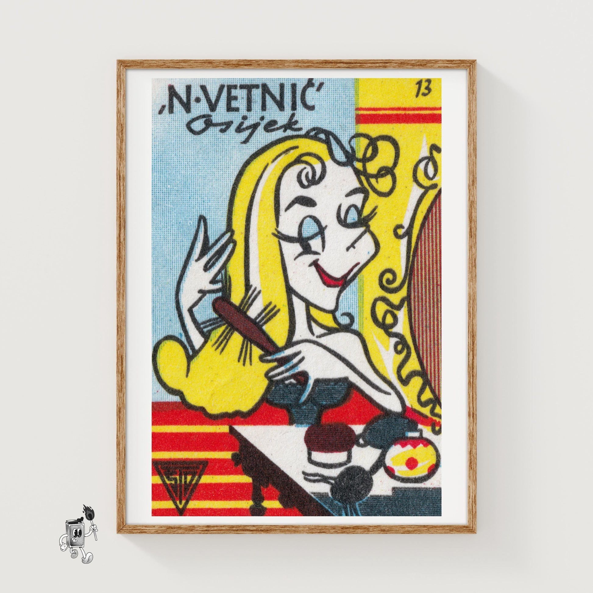 Blonde Woman Brushing Hair - vintage matchbox label print