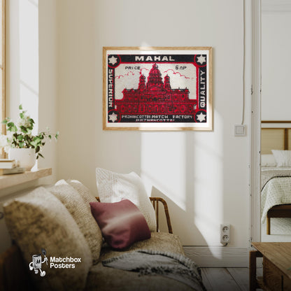 Taj Mahal - vintage matchbox label print - living room mockup