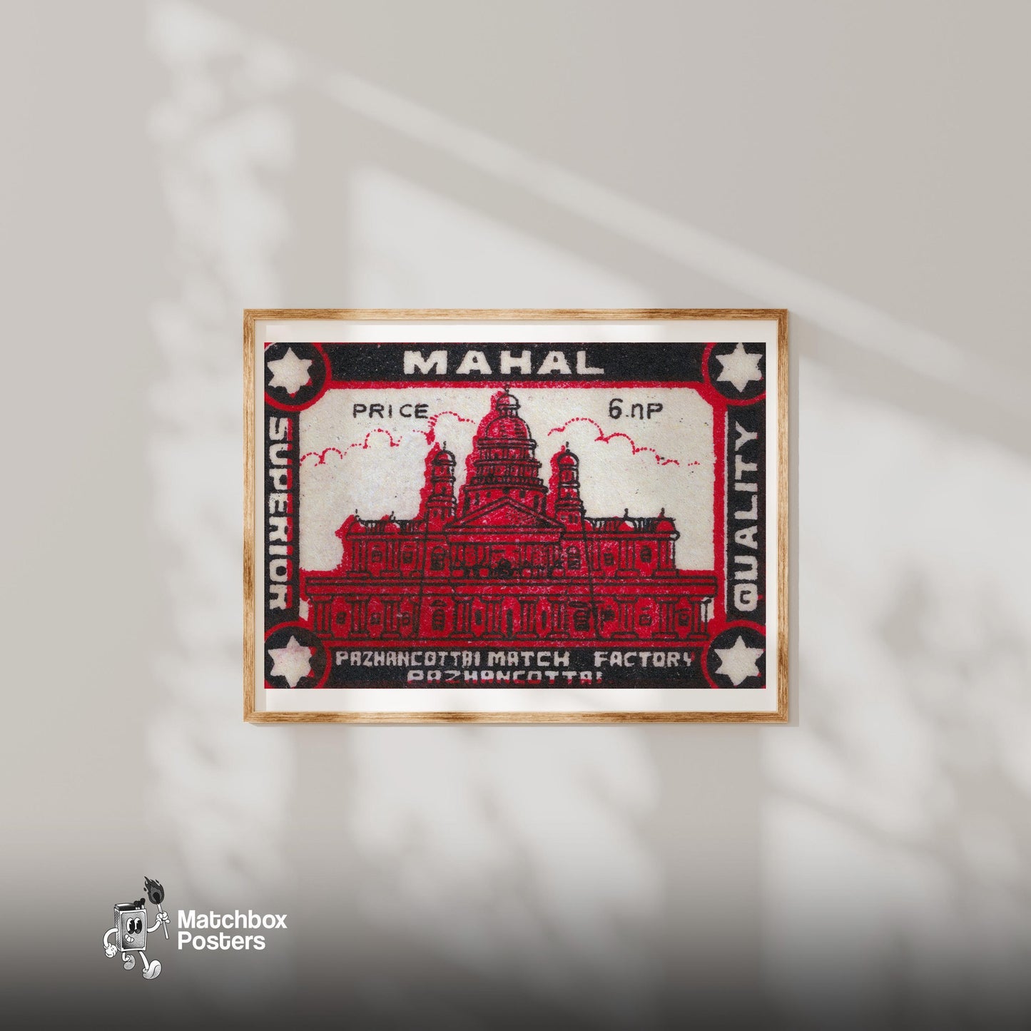 Taj Mahal - vintage matchbox label print - bedroom mockup