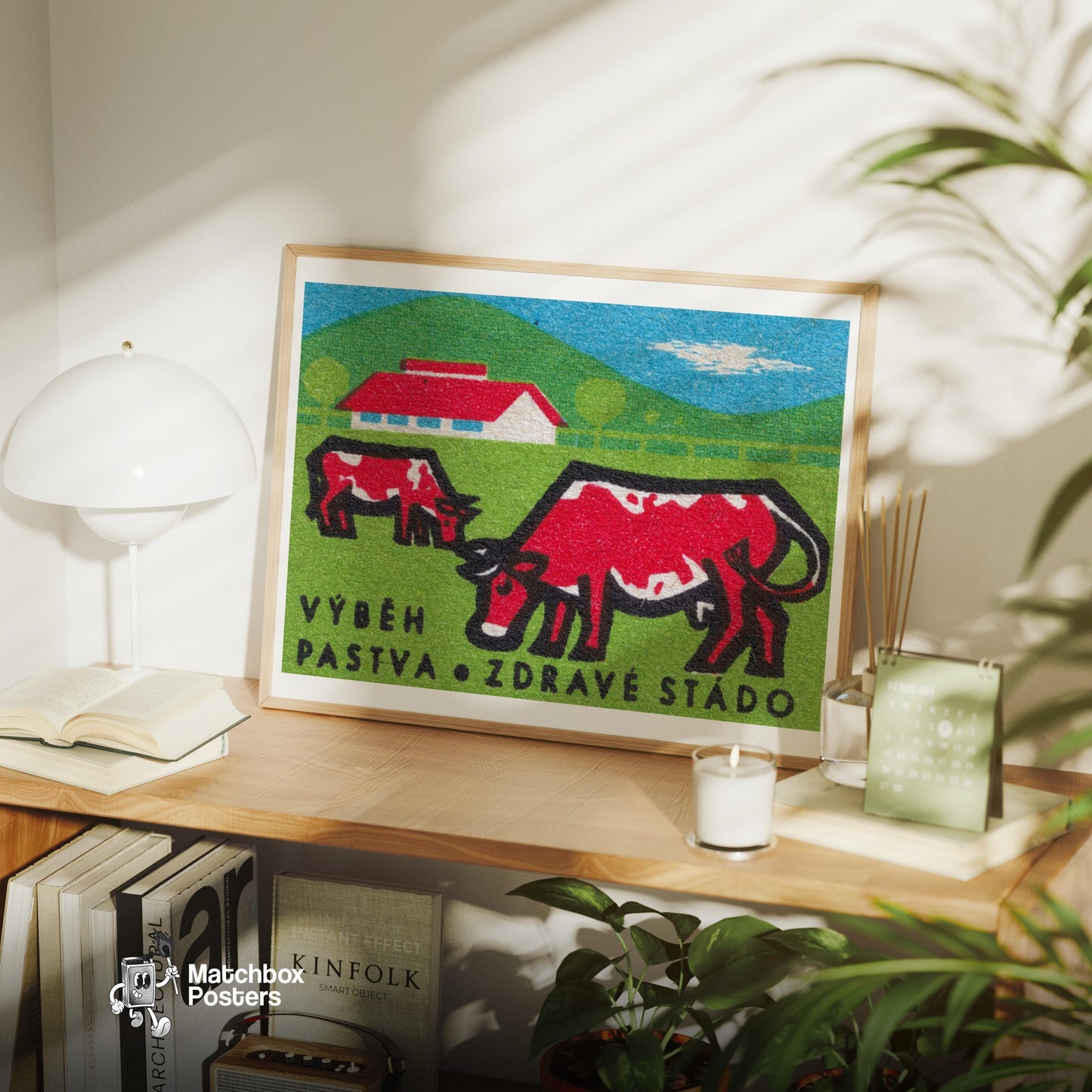 Grazing Cows - vintage matchbox label print - office wall