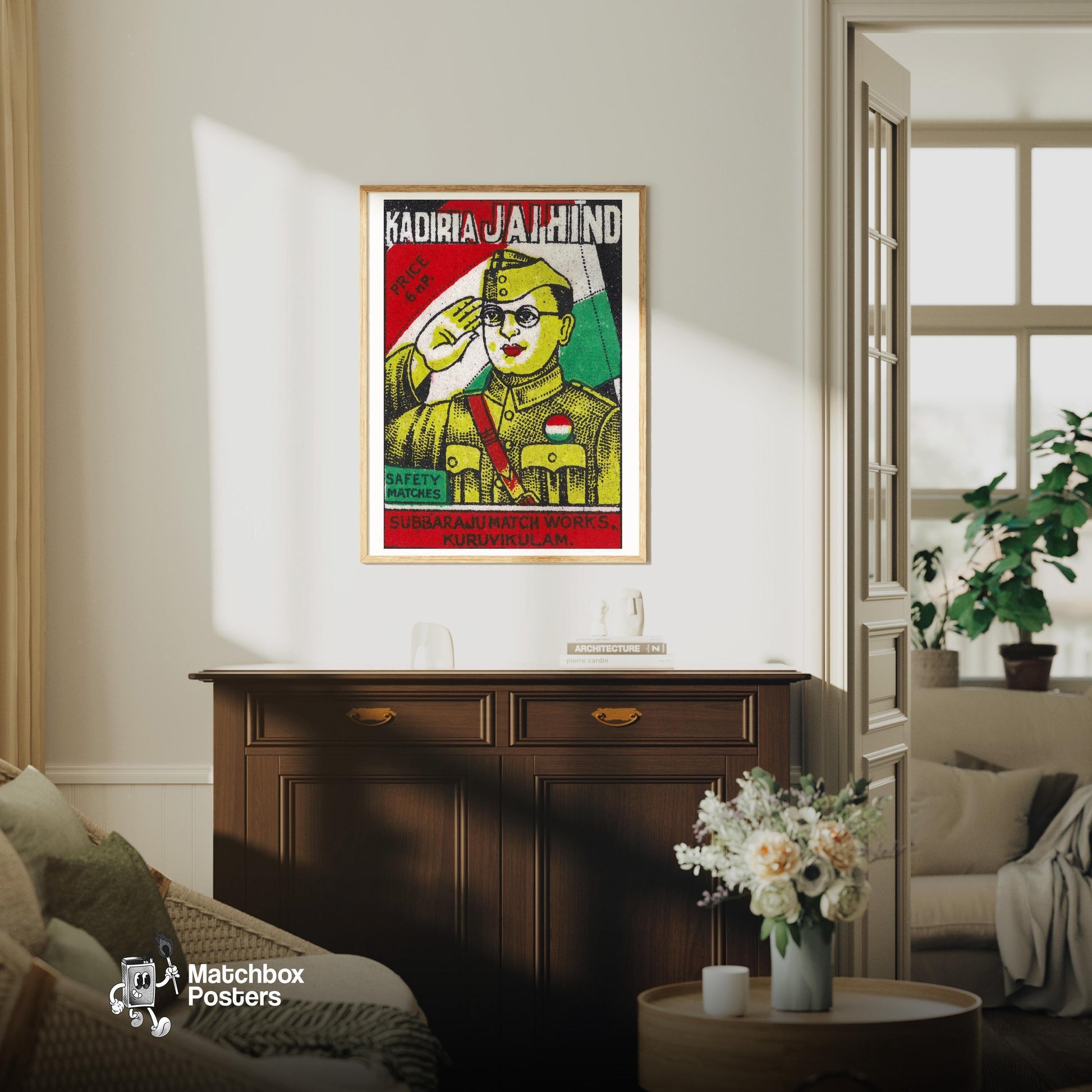 Soldier Saluting - vintage matchbox label print - living room mockup